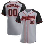 Custom Name and Number Gray Black-Red Baseball Jersey - Personalized Authentic Raglan Sleeves Team Apparel Personalized Gray