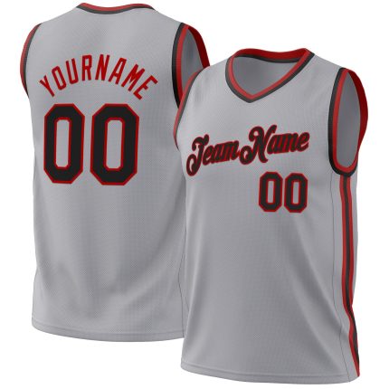 Personalized Authentic Basketball Jersey in Gray Black Red - Throwback Style Personalized Gray Black-Red Authentic Throwback