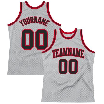 Custom Name and Number Personalized Authentic Basketball Jersey - Gray Black-Red Throwback Team Style Personalized Gray Black-Red
