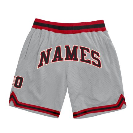 Custom Team Name and Number Basketball Shorts - Personalized Authentic Gray Black-Red Throwback Style Personalized Gray Black-Red