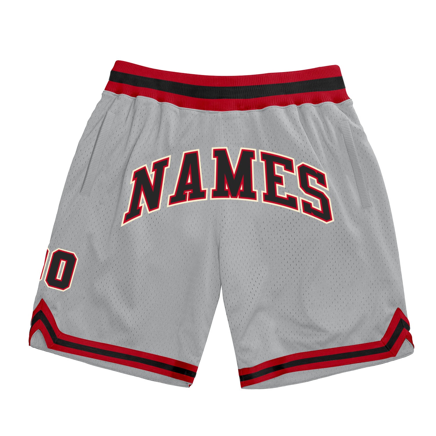 Custom Team Name and Number Basketball Shorts - Personalized Authentic Gray Black-Red Throwback Style Personalized Gray Black-Red