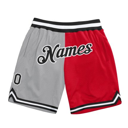 Custom Name & Number Personalized Gray Black-Red Fashion Basketball Shorts - Authentic Throwback Split Style Personalized