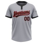 Custom Name and Number Softball Jersey Unisex Gray Black-Red Two-Button Design Personalized Gray Black-Red Two-Button Unisex