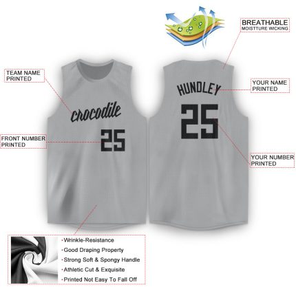 Custom Basketball Jersey with Name and Number - Personalized Gray Black Round Neck Team Apparel Personalized Gray Black Round