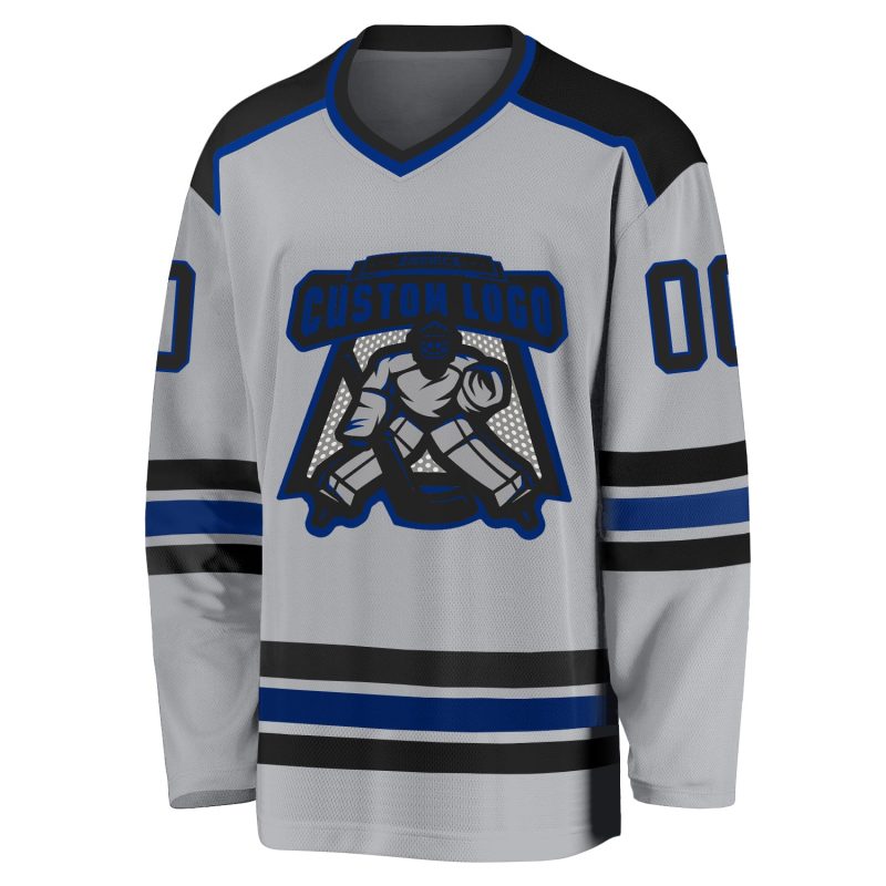 Custom Name & Number Hockey Jersey - Personalized Gray Black-Royal Team Jersey Personalized Gray Black-Royal Hockey Jersey