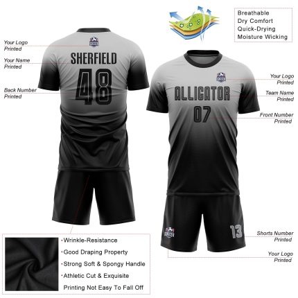 Custom Name and Number Soccer Jersey - Personalized Gray Black Fade Sublimation Fashion Uniform Personalized Gray Black Sublimation