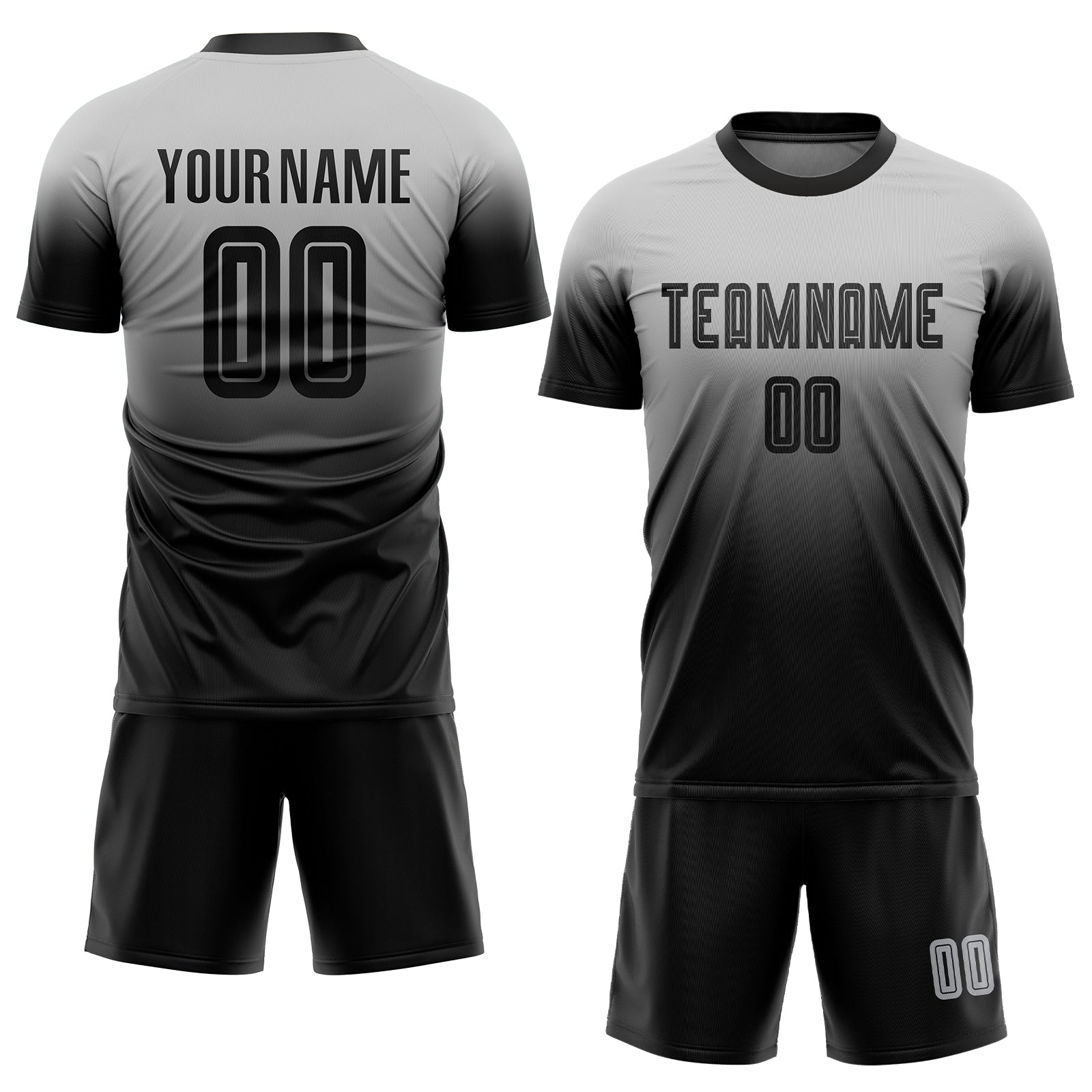 Custom Name and Number Soccer Jersey - Personalized Gray Black Fade Sublimation Fashion Uniform Personalized Gray Black Sublimation