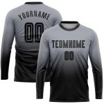 Custom Name and Number Soccer Jersey - Personalized Gray Black Long Sleeve Fade Fashion Uniform Personalized Gray Black Sublimation