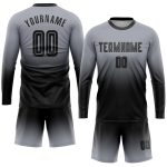 Custom Name and Number Soccer Jersey - Personalized Gray Black Long Sleeve Fade Fashion Uniform Personalized Gray Black Sublimation