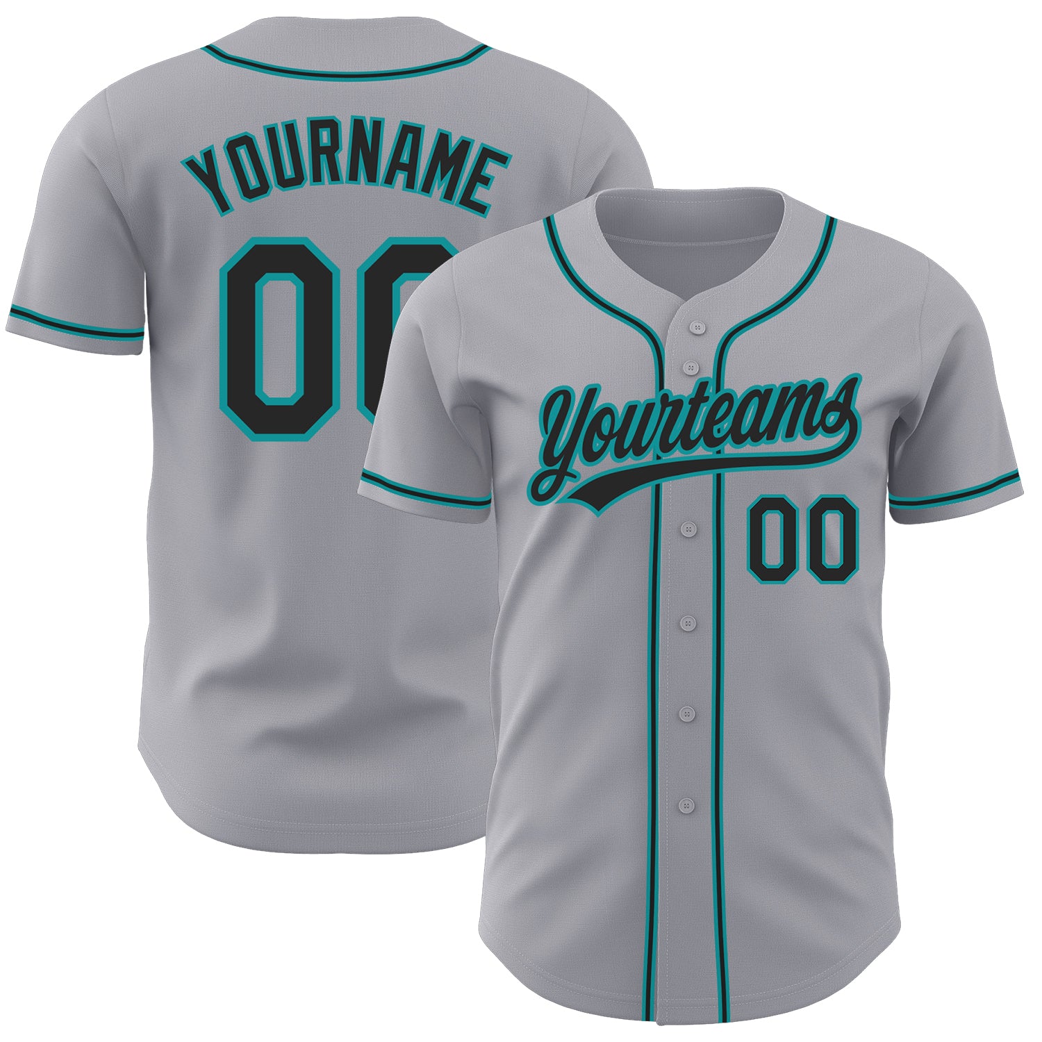 Customizable Black Teal Gray Authentic Baseball Jersey - Personalized Sports Apparel Personalized Gray Black-Teal Authentic