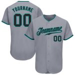 Custom Name and Number Personalized Baseball Jersey in Gray Black-Teal, Authentic Team Apparel Personalized Gray Black-Teal