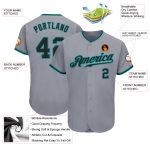 Custom Name and Number Personalized Baseball Jersey in Gray Black-Teal, Authentic Team Apparel Personalized Gray Black-Teal