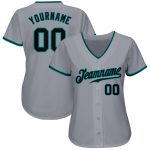 Custom Name and Number Personalized Baseball Jersey in Gray Black-Teal, Authentic Team Apparel Personalized Gray Black-Teal