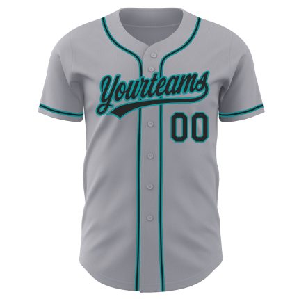 Customizable Black Teal Gray Authentic Baseball Jersey - Personalized Sports Apparel Personalized Gray Black-Teal Authentic