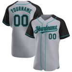 Custom Name and Number Personalized Baseball Jersey Gray Black Teal Authentic Raglan Sleeves Team Apparel Personalized Gray