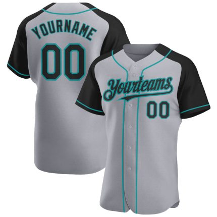 Custom Name and Number Personalized Baseball Jersey Gray Black Teal Authentic Raglan Sleeves Team Apparel Personalized Gray