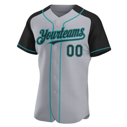 Custom Name and Number Personalized Baseball Jersey Gray Black Teal Authentic Raglan Sleeves Team Apparel Personalized Gray