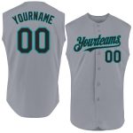 Custom Personalized Baseball Jersey with Name and Number - Gray Black Teal Sleeveless Personalized Gray Black-Teal Authentic