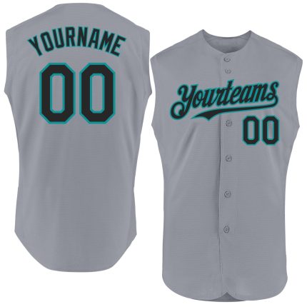 Custom Personalized Baseball Jersey with Name and Number - Gray Black Teal Sleeveless Personalized Gray Black-Teal Authentic