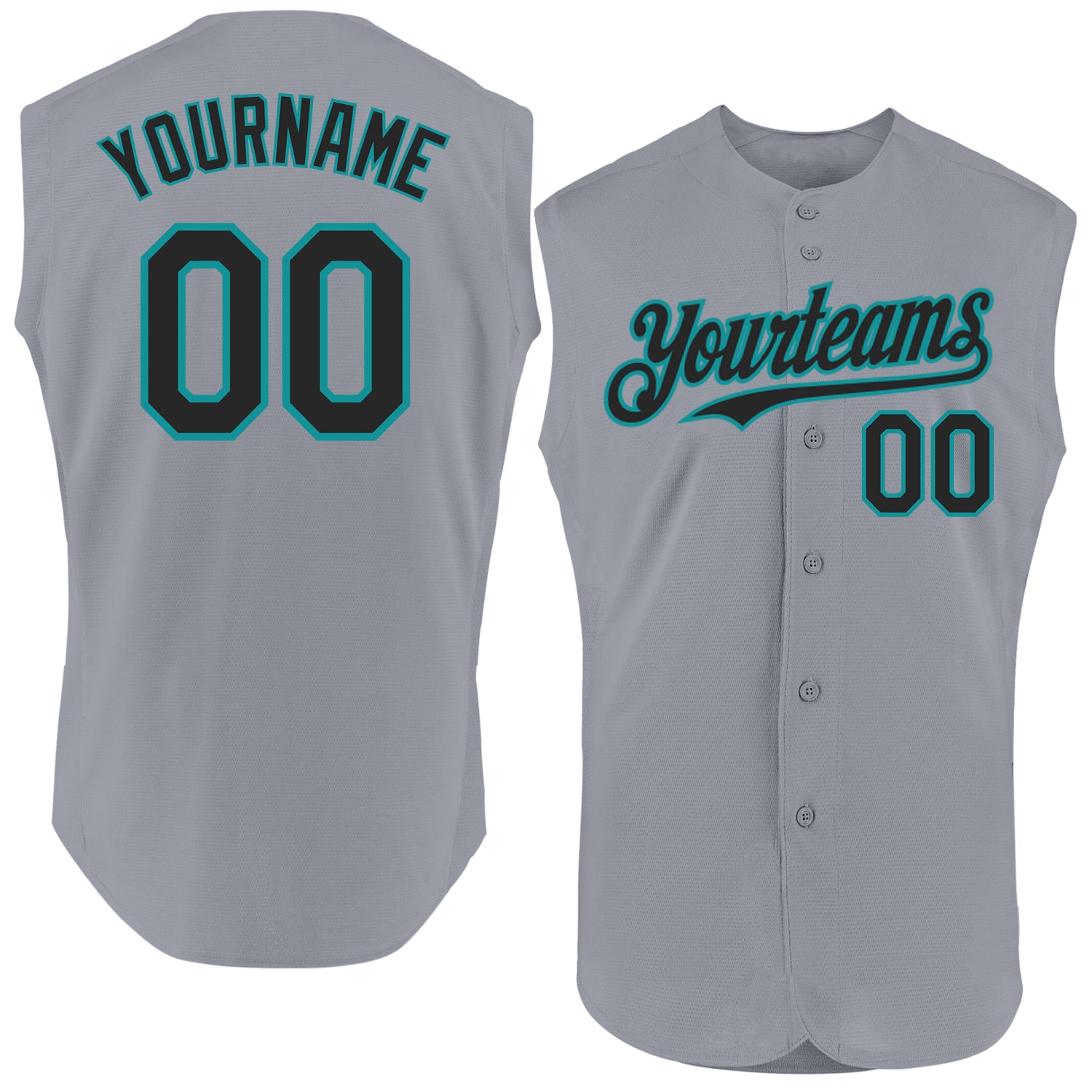 Custom Personalized Baseball Jersey with Name and Number - Gray Black Teal Sleeveless Personalized Gray Black-Teal Authentic