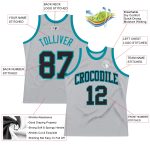 Custom Name Number Basketball Jersey - Personalized Authentic Gray Black Teal Throwback Team Jersey Personalized Gray Black-Teal