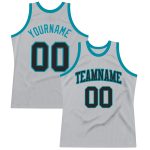 Custom Name Number Basketball Jersey - Personalized Authentic Gray Black Teal Throwback Team Jersey Personalized Gray Black-Teal