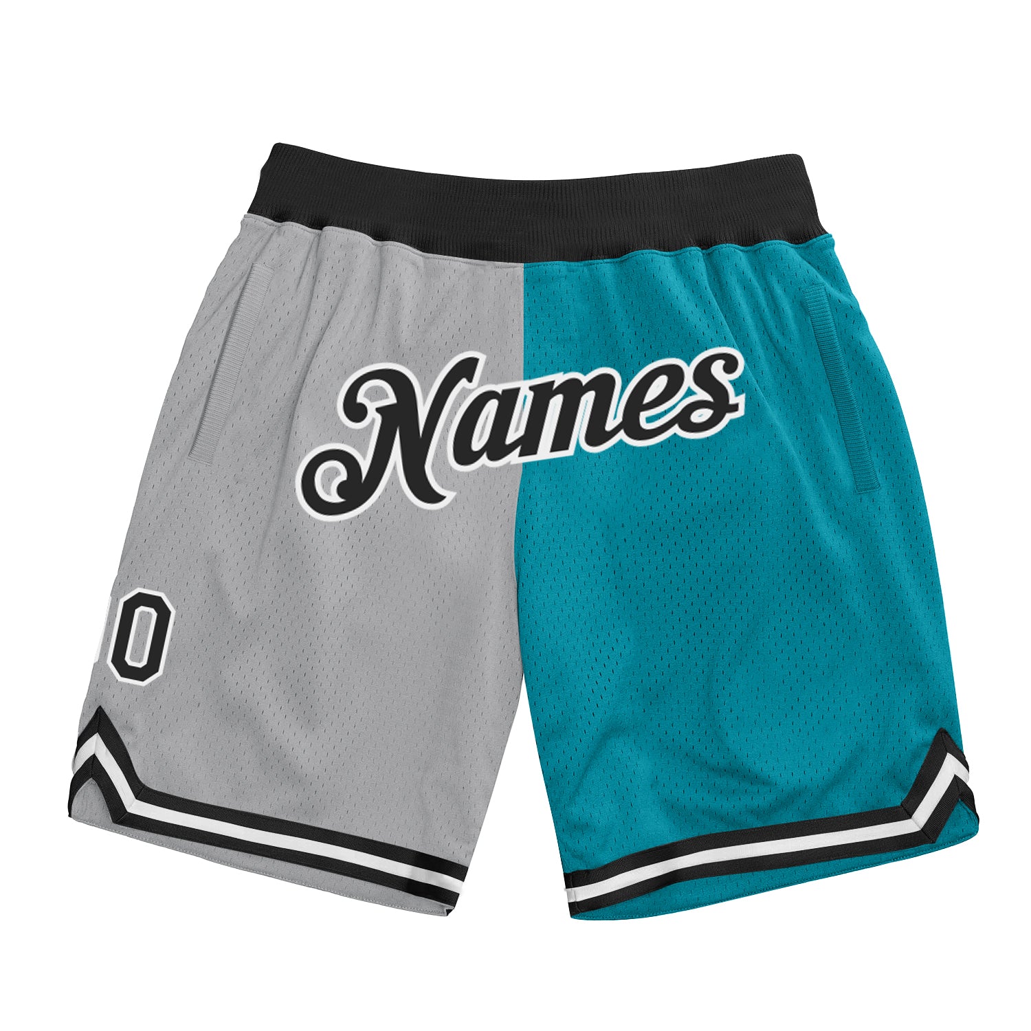 Custom Name Number Basketball Shorts | Personalized Gray Black Teal Authentic Throwback Split Style Personalized Gray Black-Teal