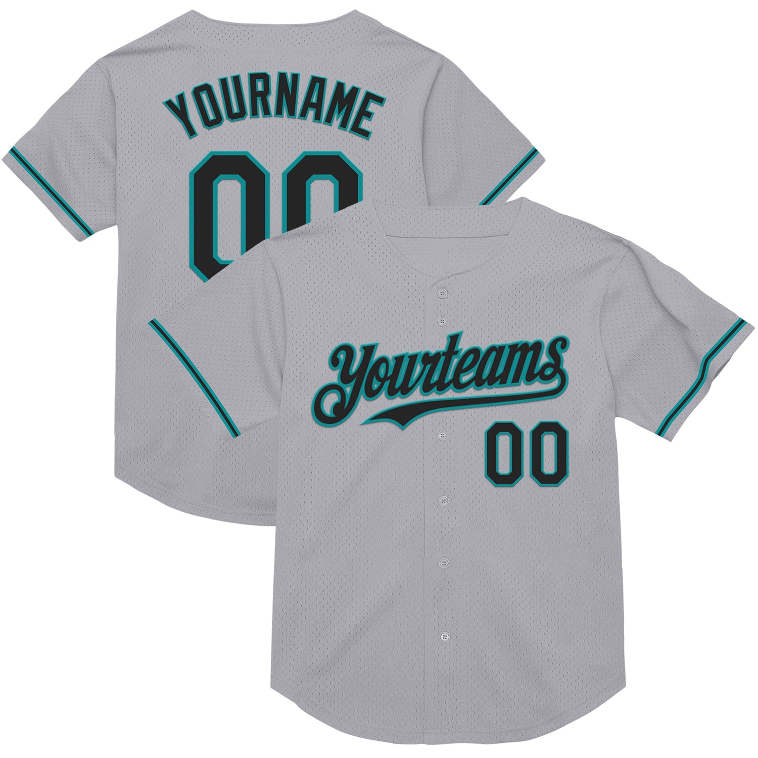 Custom Name and Number Personalized Gray Black-Teal Mesh Baseball Jersey - Authentic Throwback Team Style Personalized Gray