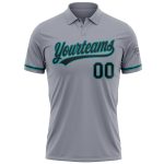Custom Name and Number Vapor Golf Polo Shirt in Gray Black-Teal, Personalized Performance Team Shirt Personalized Gray Black-Teal