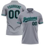 Custom Name and Number Vapor Golf Polo Shirt in Gray Black-Teal, Personalized Performance Team Shirt Personalized Gray Black-Teal