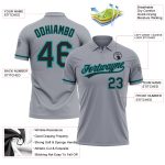 Custom Name and Number Vapor Golf Polo Shirt in Gray Black-Teal, Personalized Performance Team Shirt Personalized Gray Black-Teal