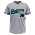Custom Name and Number Gray Black-Teal Softball Jersey Unisex Two-Button Personalized Team Apparel Personalized Gray Black-Teal