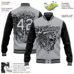Personalized Tropical Plant Leopard Skull Bomber Jacket with Custom Name and Number - Gray Black 3D Full-Snap Varsity Style