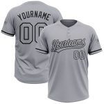 Custom Name and Number Unisex Softball Jersey Gray Black Two-Button Design Personalized Gray Black Two-Button Unisex Softball