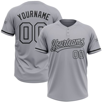 Custom Name and Number Unisex Softball Jersey Gray Black Two-Button Design Personalized Gray Black Two-Button Unisex Softball