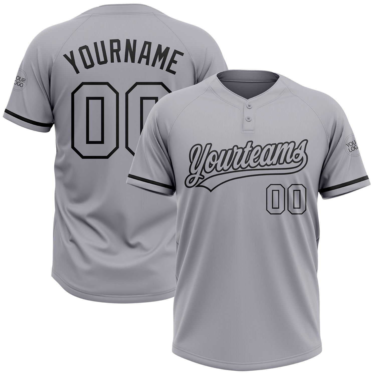 Custom Name and Number Unisex Softball Jersey Gray Black Two-Button Design Personalized Gray Black Two-Button Unisex Softball