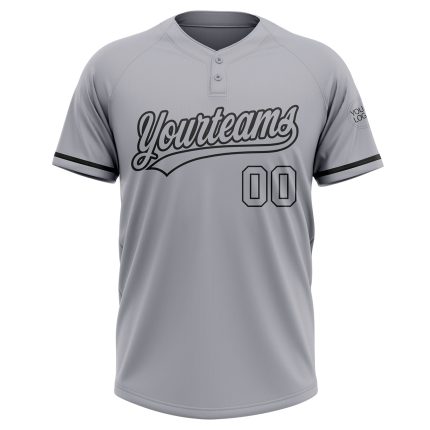 Custom Name and Number Unisex Softball Jersey Gray Black Two-Button Design Personalized Gray Black Two-Button Unisex Softball