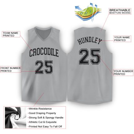 Custom Basketball Jersey with Personalized Name and Number - Gray Black V-Neck Design Personalized Gray Black V-Neck Basketball