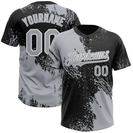 Custom Name and Number Unisex Softball Jersey, Personalized 3D Abstract Brush Stroke Pattern in Gray and Black-White Personalized