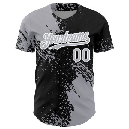 Custom Name Number Authentic Baseball Jersey - Personalized 3D Abstract Brush Stroke Gray Black-White Pattern Design Personalized