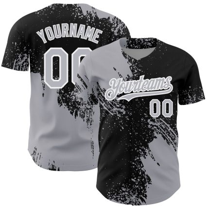 Custom Name Number Authentic Baseball Jersey - Personalized 3D Abstract Brush Stroke Gray Black-White Pattern Design Personalized