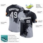Custom Name and Number Performance T-Shirt - Personalized Gray Black-White 3D Abstract Brush Stroke Design Personalized Gray