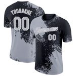 Custom Name and Number Performance T-Shirt - Personalized Gray Black-White 3D Abstract Brush Stroke Design Personalized Gray