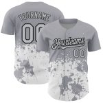 Custom Team Baseball Jersey with Personalized Name and Number, Gray Black-White 3D Abstract Splash Grunge Art Design Personalized