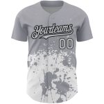 Custom Team Baseball Jersey with Personalized Name and Number, Gray Black-White 3D Abstract Splash Grunge Art Design Personalized