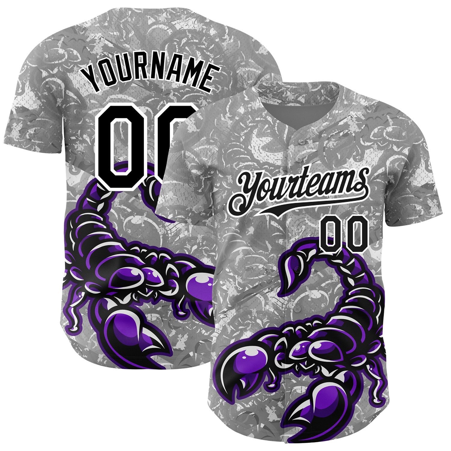Custom Name and Number Baseball Jersey with Personalized 3D Black-White Scorpion Pattern - Authentic Team Apparel Personalized