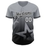 Custom Name and Number Authentic Baseball Jersey with 3D Twinkle Star Pattern - Personalized Gray Black-White Gradient Design
