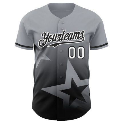 Custom Name and Number Authentic Baseball Jersey with 3D Twinkle Star Pattern - Personalized Gray Black-White Gradient Design