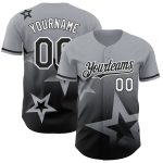 Custom Name and Number Authentic Baseball Jersey with 3D Twinkle Star Pattern - Personalized Gray Black-White Gradient Design