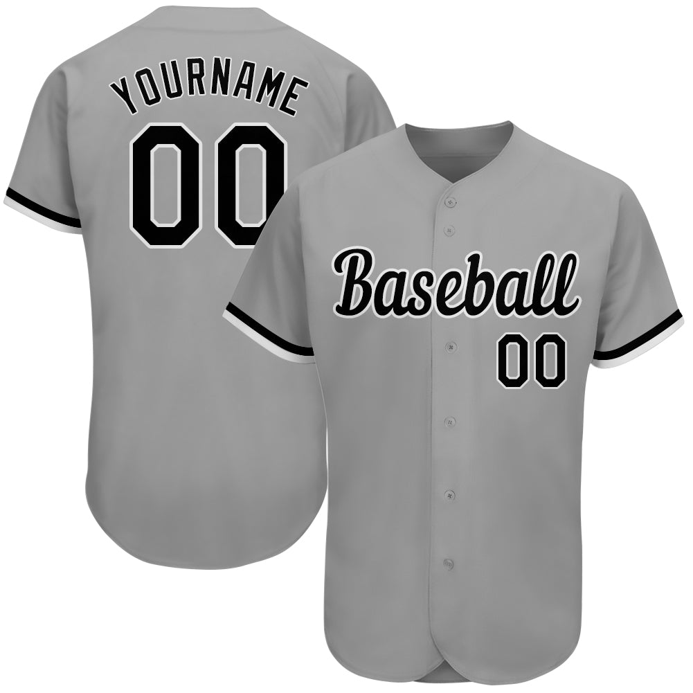 Personalized Gray and Black Authentic Baseball Jersey for Men and Women Personalized Gray Black-White Authentic Baseball